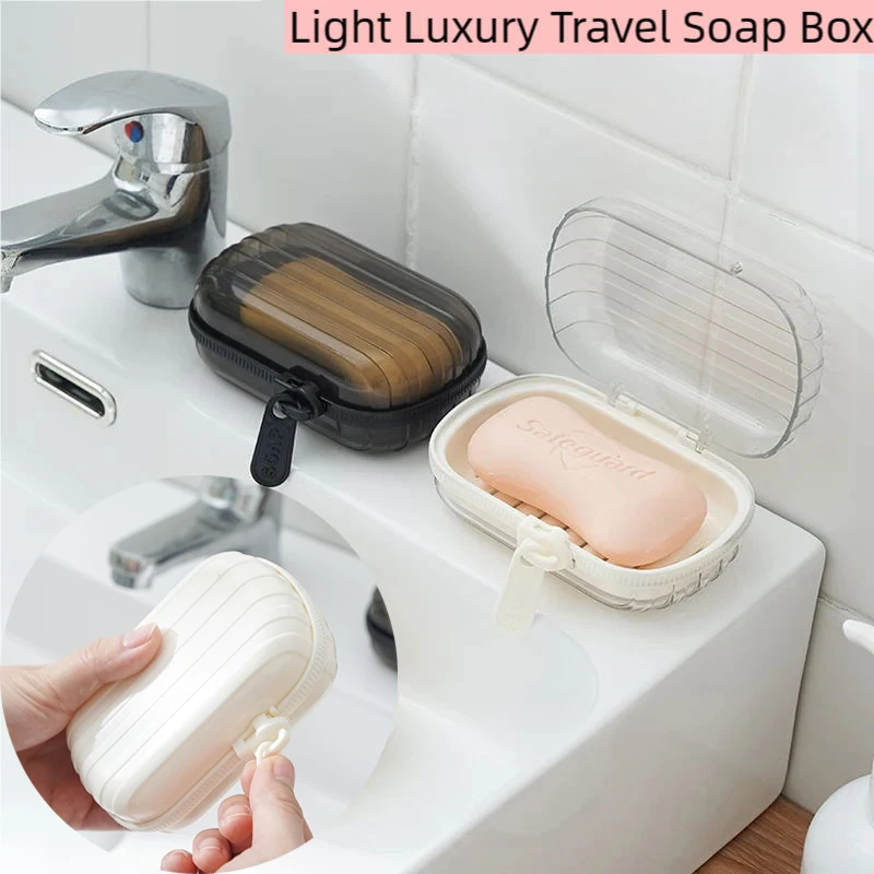 1/2PCS New Zippered soap Box Bathroom Travel Hotels Soap Drain Dish with Transparent Lid Portable Soap Box Waterproof Soap Case