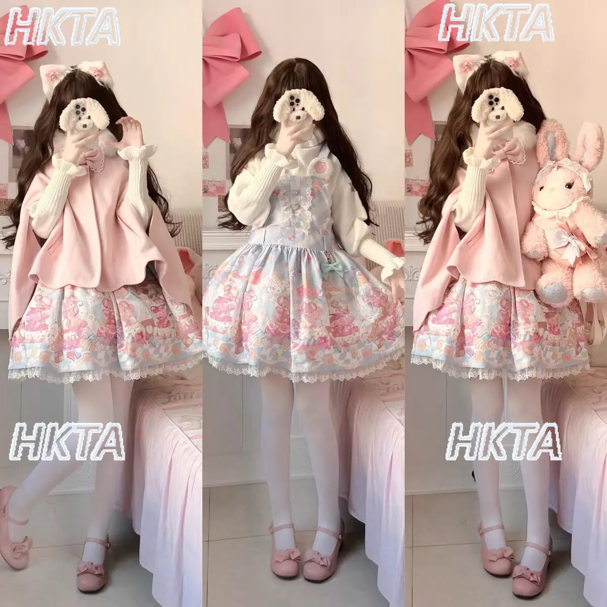 Natale giapponese dolce principessa Lolita giacca con cappuccio ragazze inverno collo di pelliccia splicing petali pendula mantello di lana cappotti donna