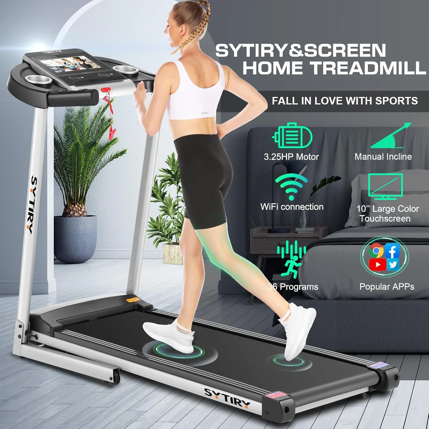 

Treadmills for Home with TV Screen and WiFi,Smart Foldable Treadmill Machine,3D Virtual Sports Scene