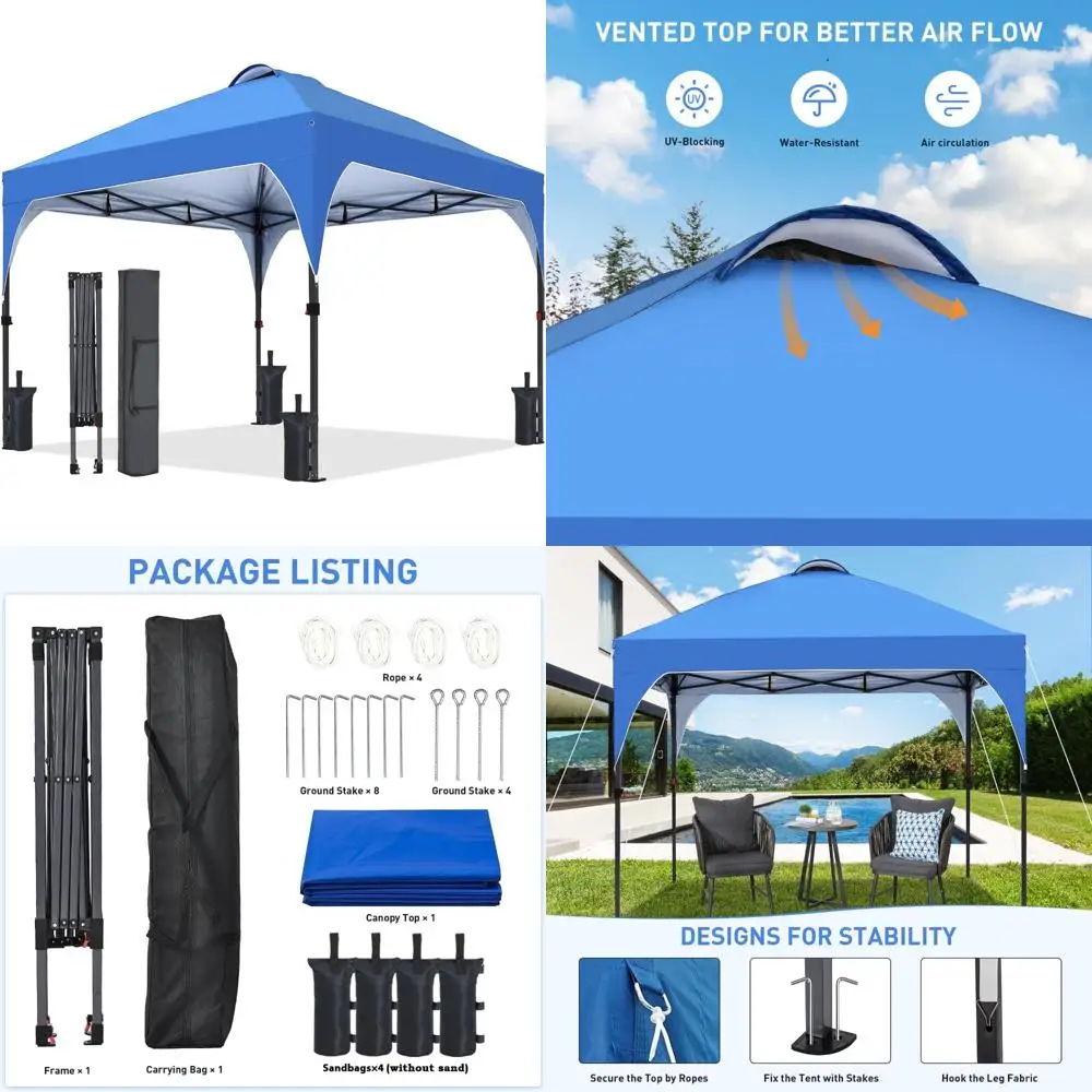 

Portable 10x10 Instant Outdoor Canopy Tent with Sandbags, Adjustable Heights for Events, Parties, Camping