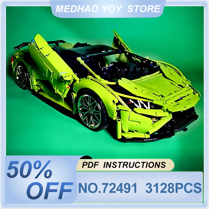 New Technical MOC- 72491 SuperCar Custom Vehicle Model Building Blocks Brick DIY Toys Assembly Birthday Christmas Gifts For Kids