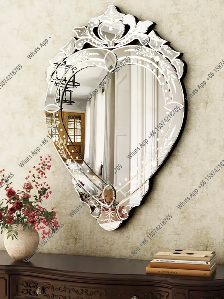 XX French Retro Engraved Bathroom Mirror, Bathroom Wash, Dining Side Wall Hanging Decorative Mirror, Bedroom Makeup Mirror