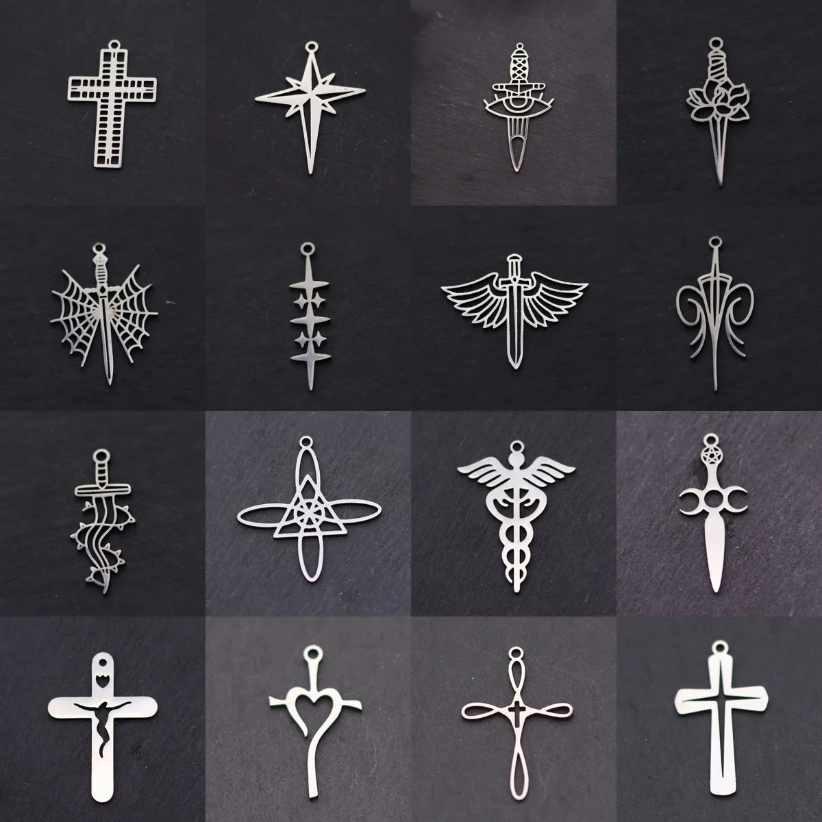 

3pcs Gothic Cross Arrow DIY Charms Fit Tassels Earring Jewelry Making Stainless Steel Pendant Star Wings Heart Moon Accessories