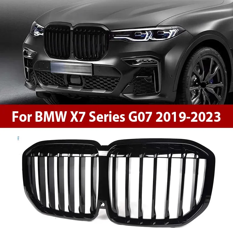 

Для BMW X7 Series G07 2019-2023 Автомобильная передняя решетка радиатора с одинарной двойной решеткой, глянцевая черная передняя вставка капота, замена