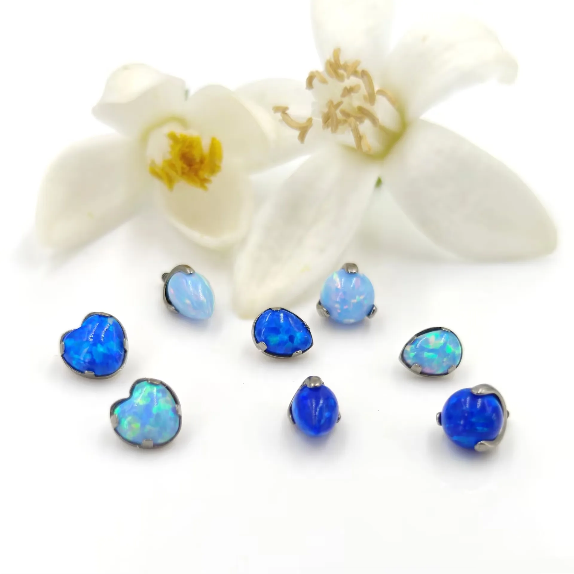 16G Implant Grade Titanium ASTM F136 Internal Thread Heart Shaped earpiercing Opal Cartilage Helix Ear Piercing Body Jewelry