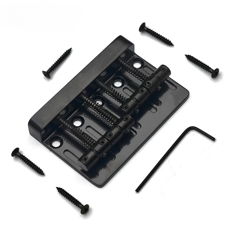 Vintage 4 String Bass Bridge Length 79.5x53 / 49.6MM Bass Fixed Bridge Saddle Top Load Black/Chrome