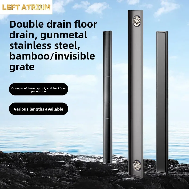Double-hole drainage floor drain with brushed bamboo finish, concealed shower design, high-capacity copper anti-odour core