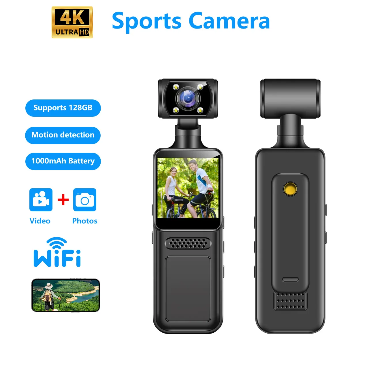 ハンドヘルドポケットカメラ 180 °   回転式 Wi-Fi 1080P ミニポータブルカメラ ウェアラブル ナイトビジョン DVR アウトドアスポーツカメラ