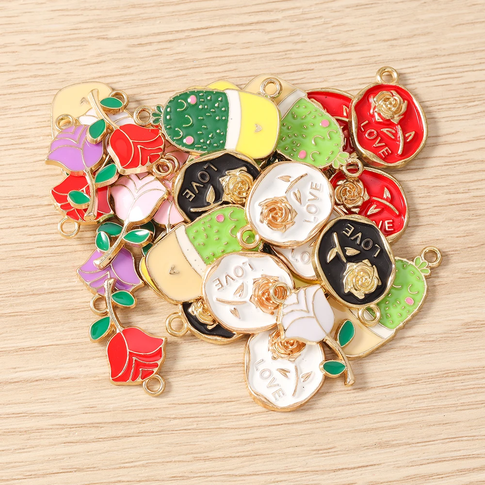 10 Stück niedliche, bunte Emaille-Blumen- und Kaktus-Anhänger zum Basteln von Ohrringen, Halsketten, DIY-Handarbeiten und Schmuckzubehör – Detail 4