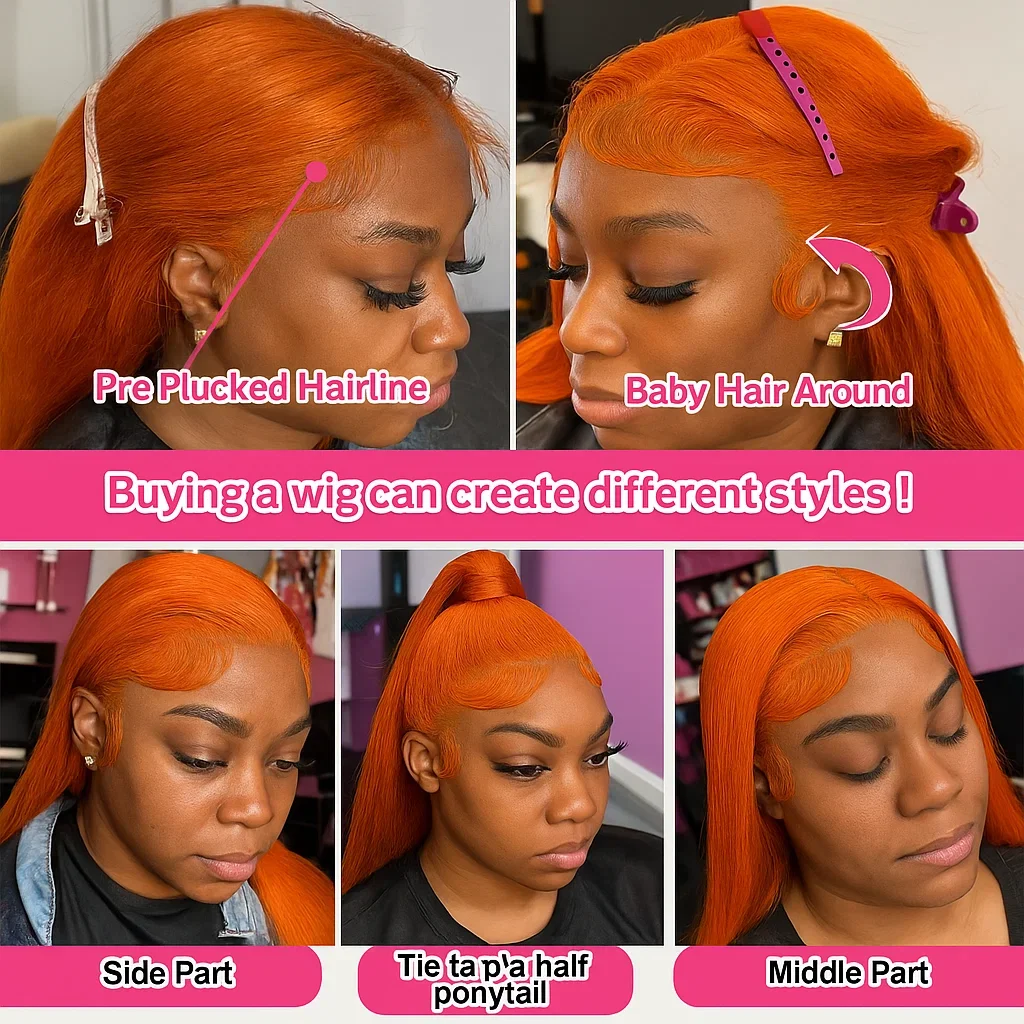 생강색 가발 인모 30인치 13x4 HD 레이스 프론탈 가발 프리 플러킹 350 컬러 4X4 클로저 본 스트레이트 가발 100% 레미 인모