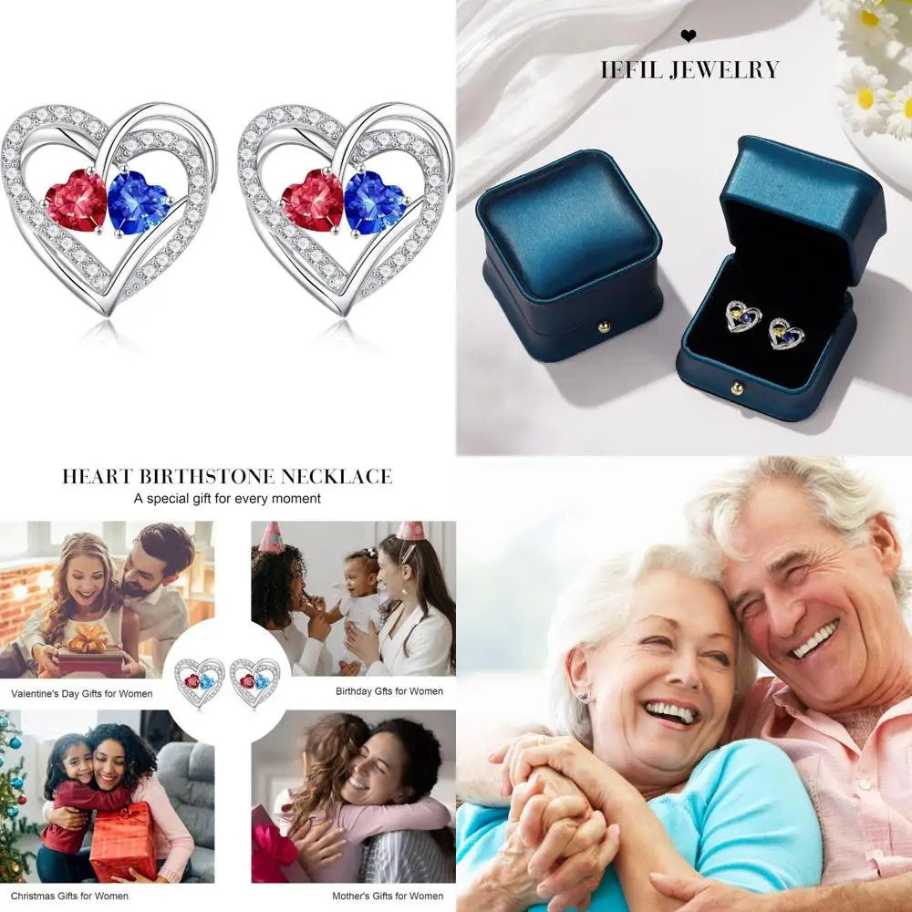 

Серьги из стерлингового серебра с двойным камнем, серьги-гвоздики в форме сердца, идеальные подарки на годовщину дня рождения для женщин, идеально подходят для Криса