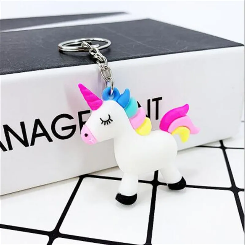 WKOUD Cute Fairytale PVC Unicorn Keychain Multi-style Horse Key Rings Holder Alloy Key Chain For Women Girls Gift Jewelry