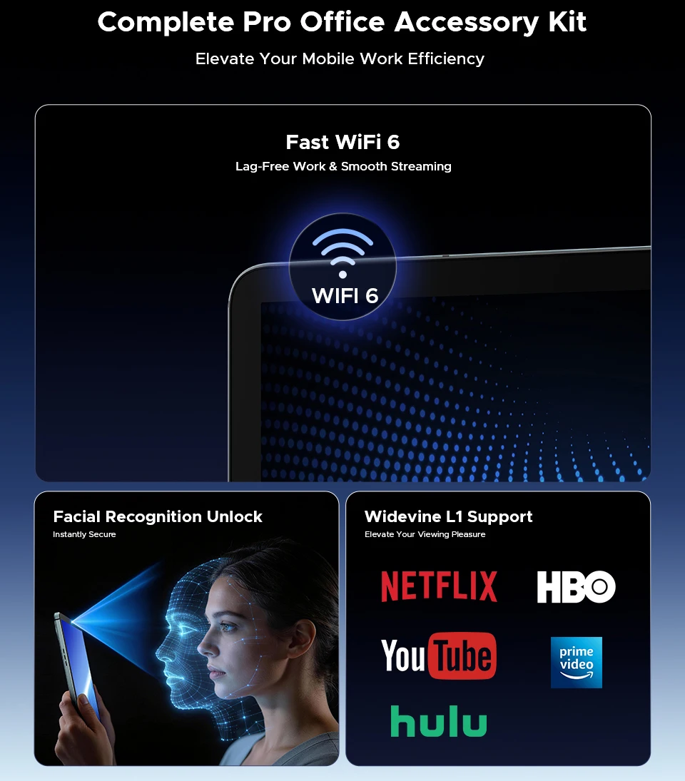Doogee U14 Smart Tablet PC Android 16 14'' 2.2K Display 56GB(8+48) 256GB 14000mAh Battery Wifi 6 Gemini AI Widevine L1 Support