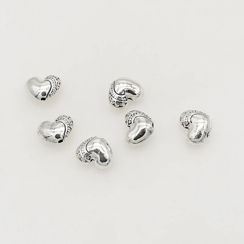 50pcs/Lot Antique Silver Color Metal Heart Beads 9x7mm Funky Handcraft Earrings Bracelets Rope Loose Spacers DIY Jewelry Making image 3