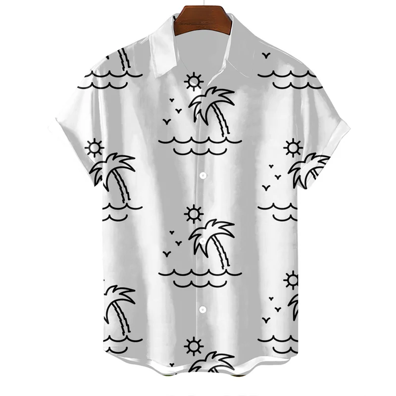 Men\'s Summer Vacation Hawaiian Coconut Tree Anime Luxury Short Sleeve Oversized Vintage Shirt Social Retro Island Style Clothing