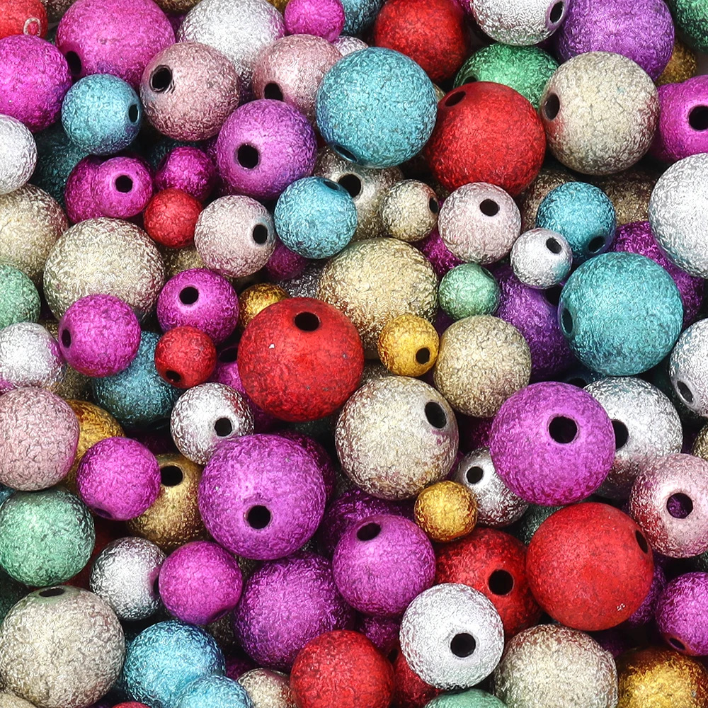 50/100pcs 6 8 10 12mm Color Round Acrylic Spacer Beads Frosted Ball End Seed Beads For Bracelet Jewelry Making Accessories