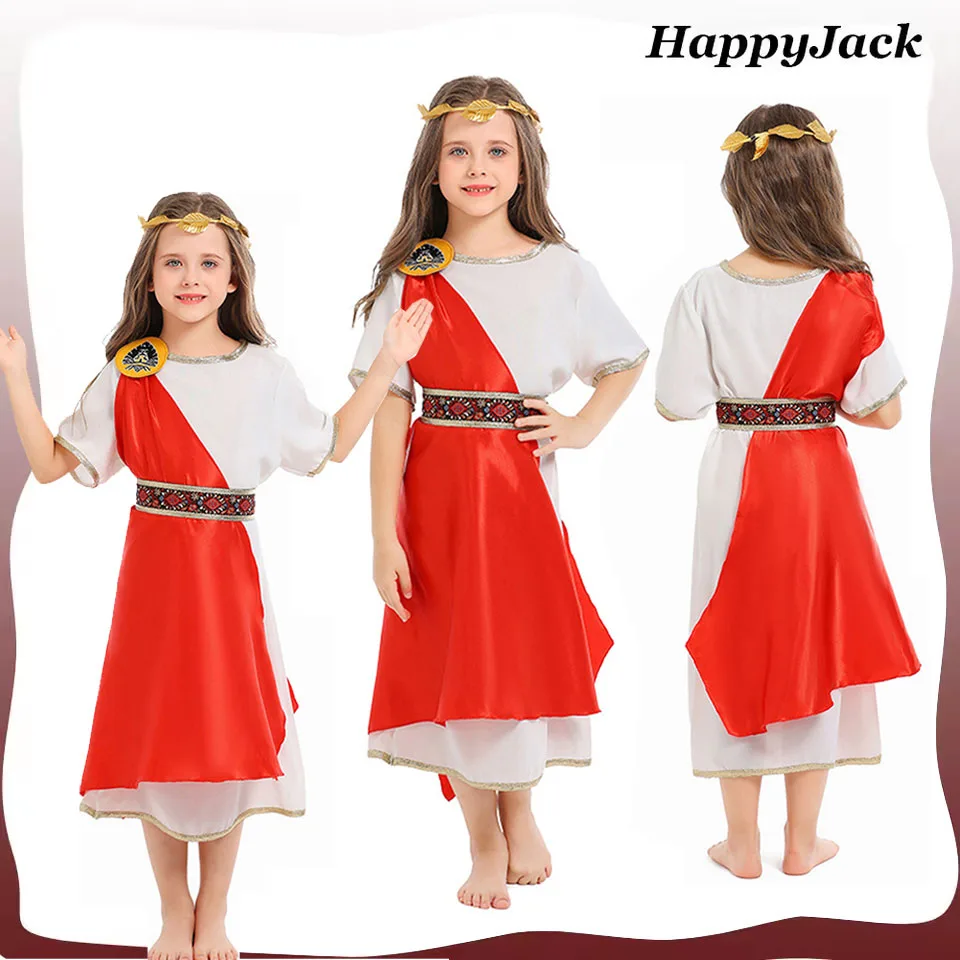 

Medieval Greek Robe Toga Cosplay Costume Kids Children Girls Stage Performance Halloween Dress Headwear Belt Shawl Outfits