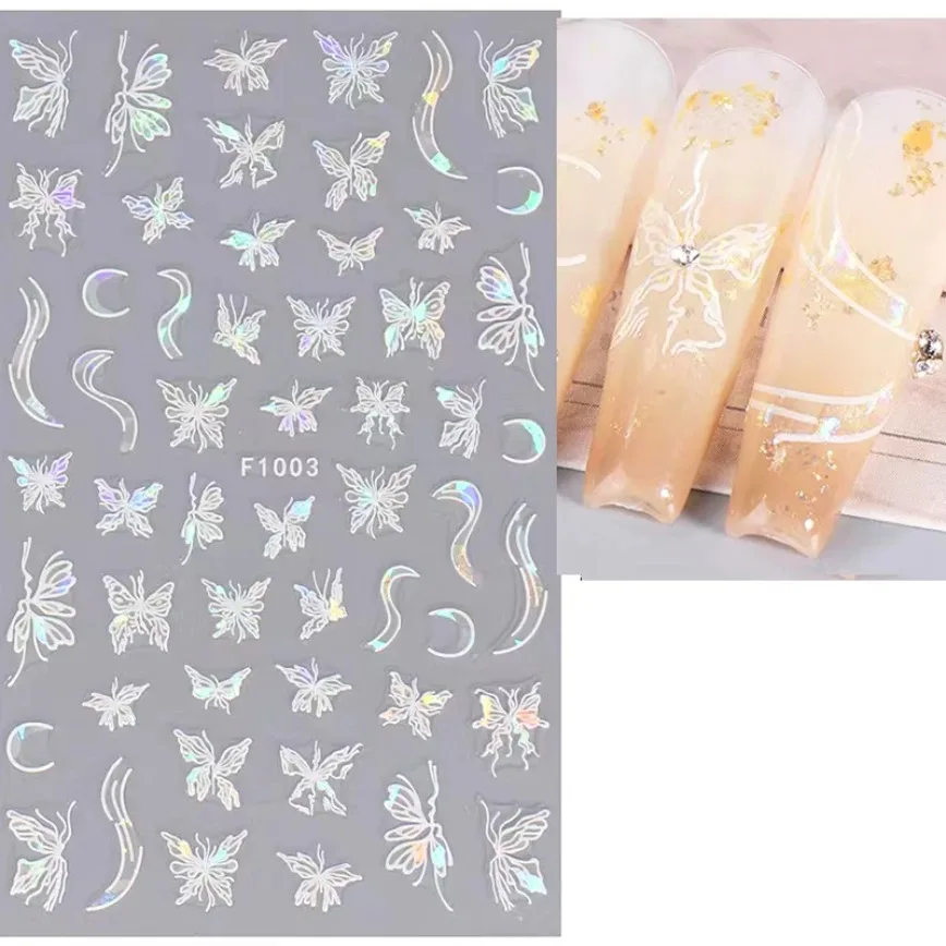 Shell aurora borboleta adesivos para nail art, oco, líquido, laser, borboleta, estrelas, adesivo de volta, decorações