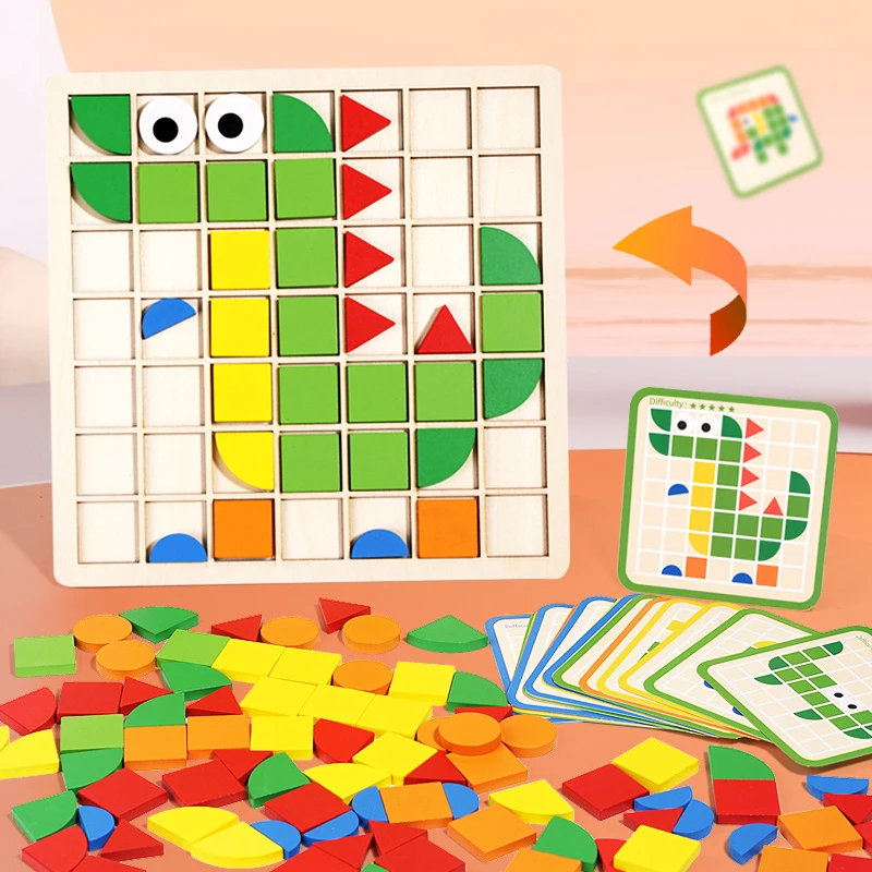 Children's Wooden Mosaic3D3D Puzzle Board Thinking Training Color and Shape Matching Cognitive Educational Toy