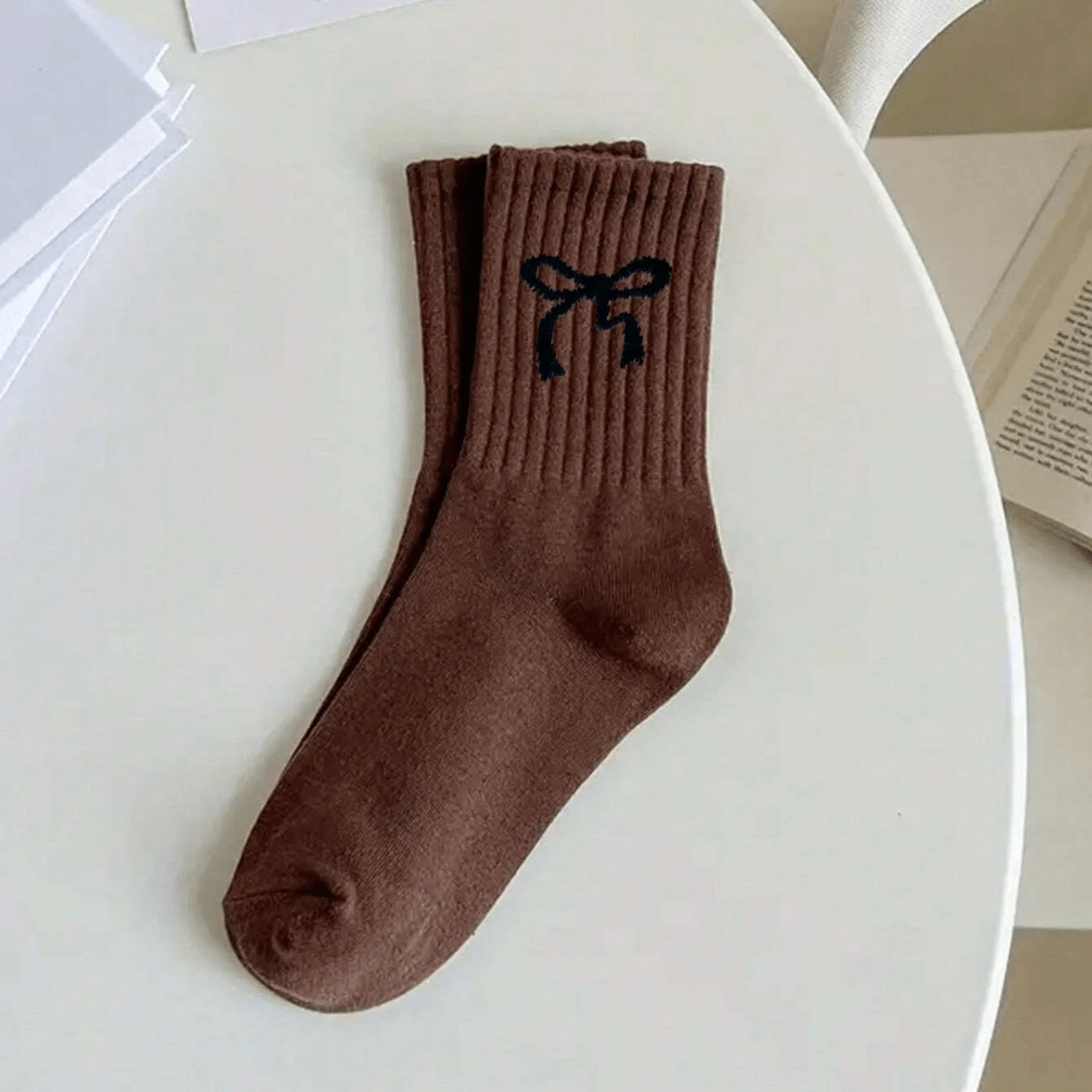 3/5/10 Pairs Women's Crew Socks, White Socks, ,bow  Comfortable, Breathable, Moisture-Wicking image 3