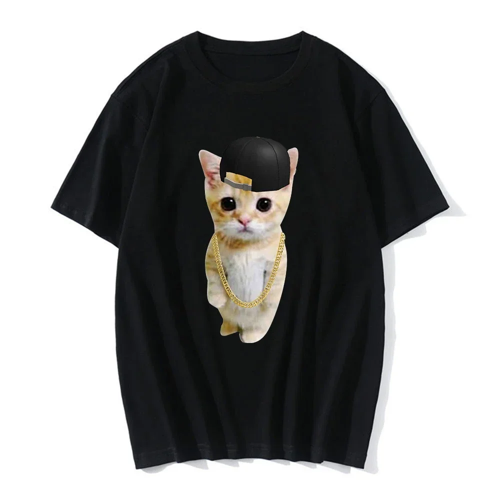 2023 Unisex Fashion Short Sleeve T-shirts Oversized Streetwear Sad Crying Cat Munchkin Kitty Meme Trendy Graphic T-shirt