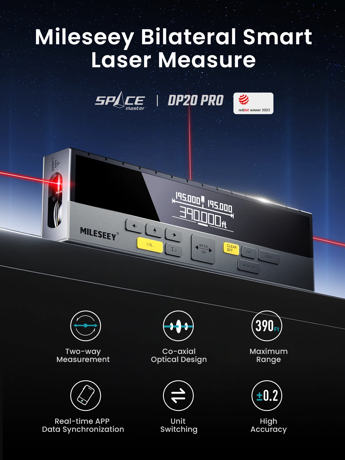 MILESEEY Bilateral Laser Tape Measure DP20, Laser Rangefinder with Laser Mark Beam, use Patented Co-axial Optics Technology