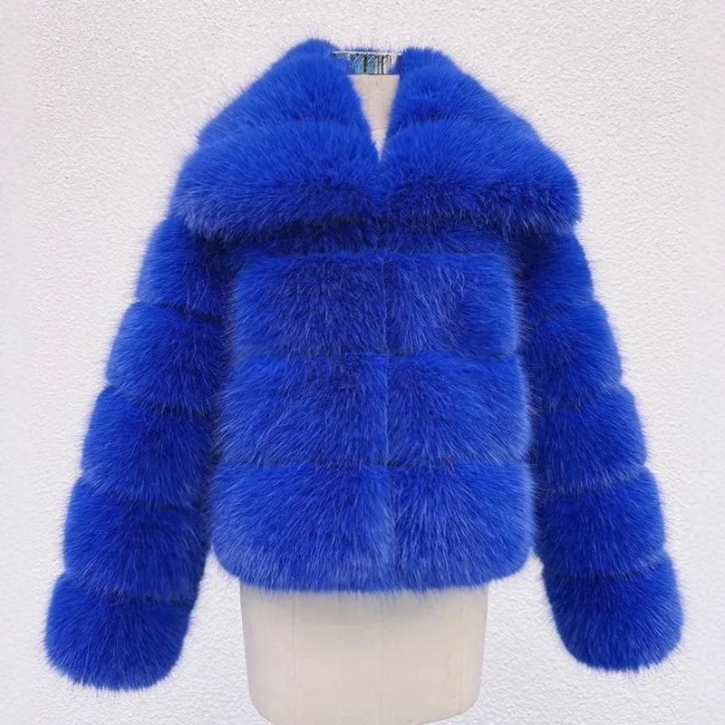 2025 abrigo de piel de zorro sintética de felpa pesada para mujer de invierno grueso cálido de piel sintética de lujo prendas de vestir exteriores chaquetas con cuello vuelto abrigos Tops