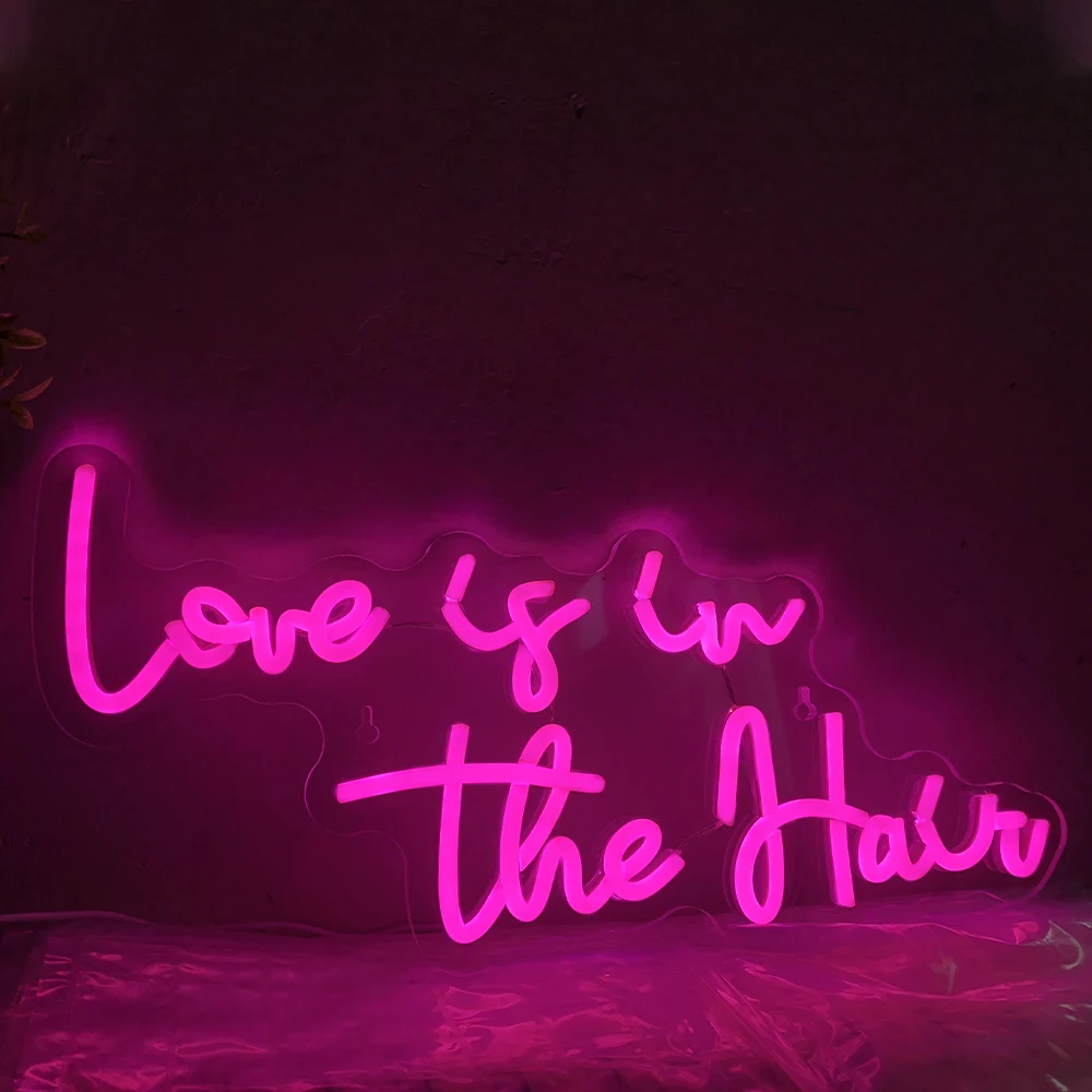 Love is in the Hair Neon Sign LED Room Wall Decor USB Powered With Switch Hanging Acrylic For Bedroom Wedding Party Shop Sign