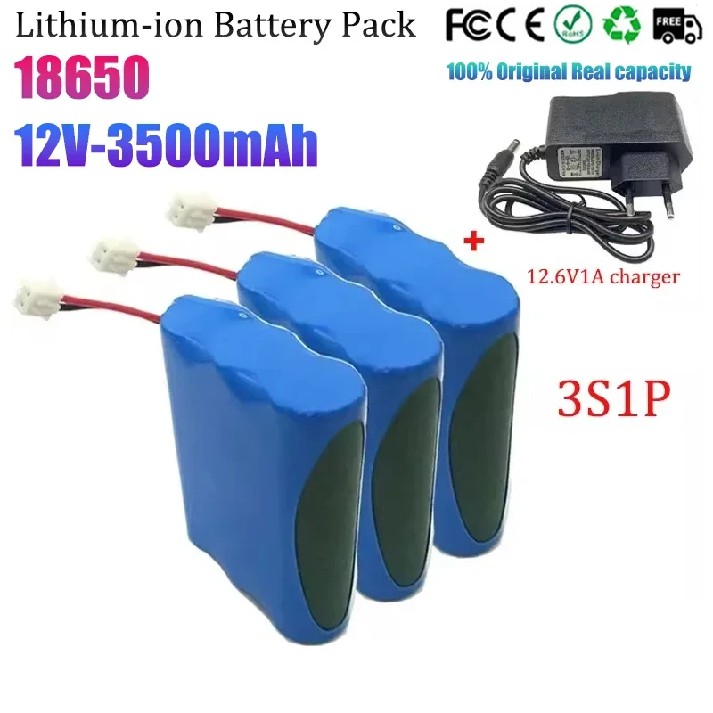 

New 3S1P 12V 12.6V Rechargeable Lithium Battery Pack 3500mAh 11.1V Built-in BMS for CCTV Cameras Speakers Monitoring Equipment