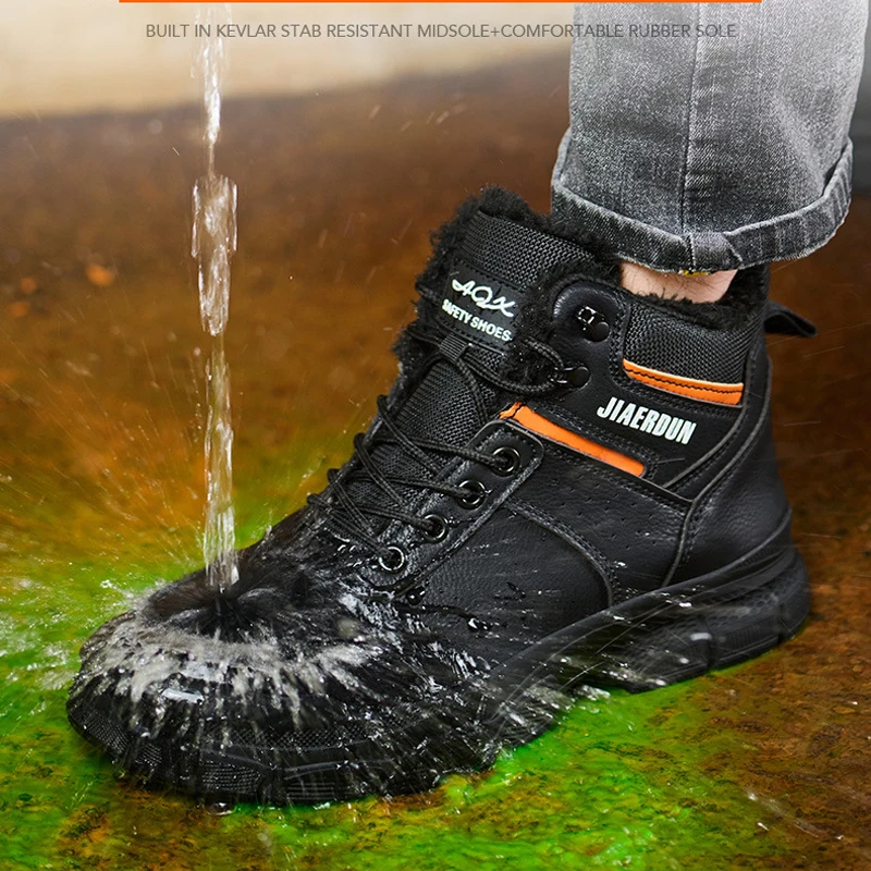 New Winter Safety Shoes Men Boots Protection Shoes Work Boots Puncture-Proof Protection Shoes Waterproof Leather Boots Non-slip