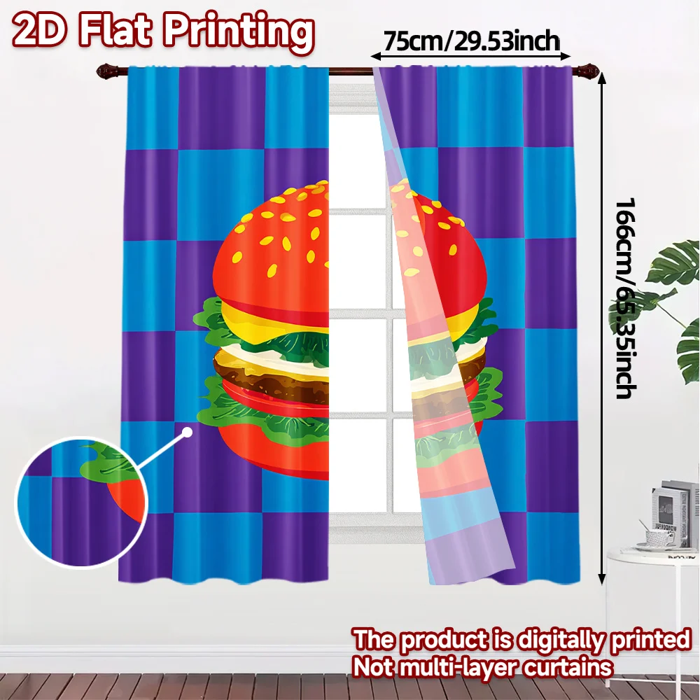 Brightly Colored Cartoon Burger Print Drapes Room Darkening Window Curtains for Home Decor,Rod Pocket Blackout Curtains Bedroom
