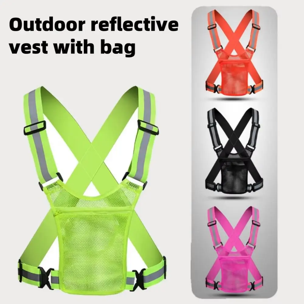 

Elastic Cycling Reflective Vest Safety Adjustable Motorcycle Riding Waistcoat Universal with Phone Pouch Traffic Safety Vest
