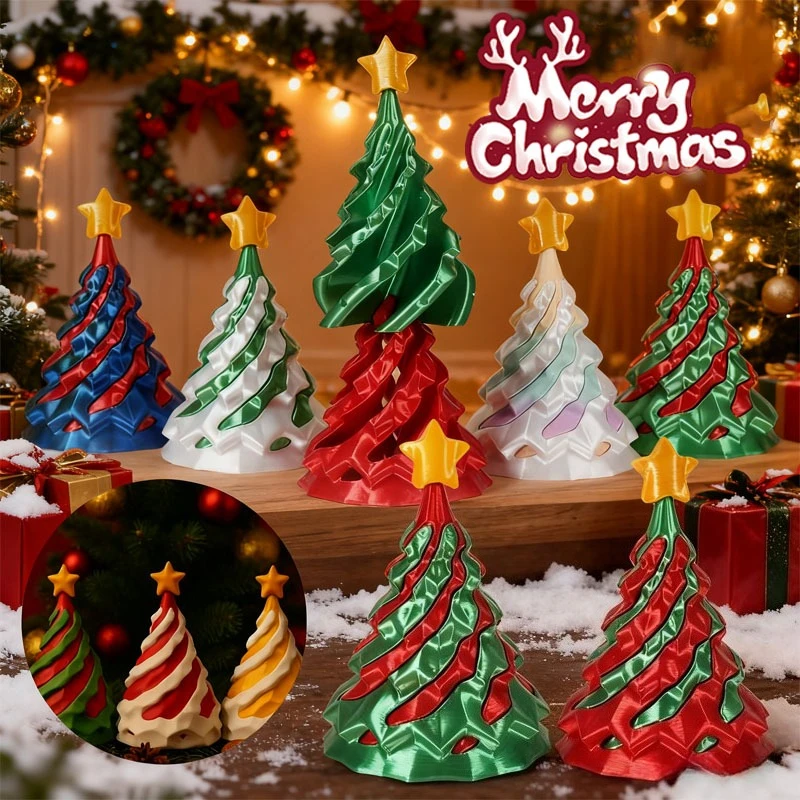 

3D Printed Christmas Tree Toy Dual Color Fidget Spiral Sensory Stress Relief Toy Educational Puzzle Game Creative Kids Gift