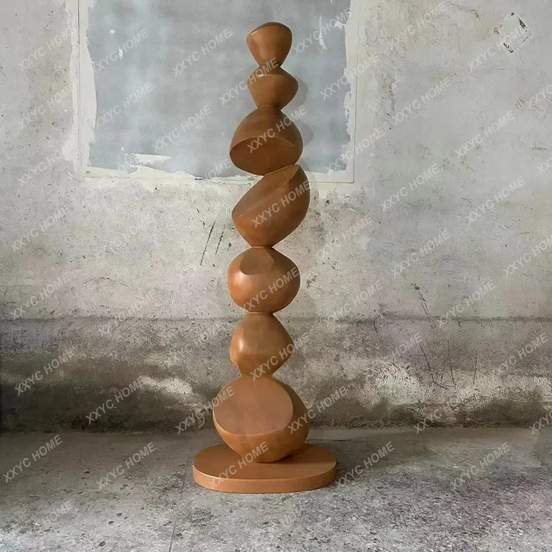 XXHotel lobby, sales office, corner of the entrance, abstract sculpture, art decoration, wood carving vertical ornament