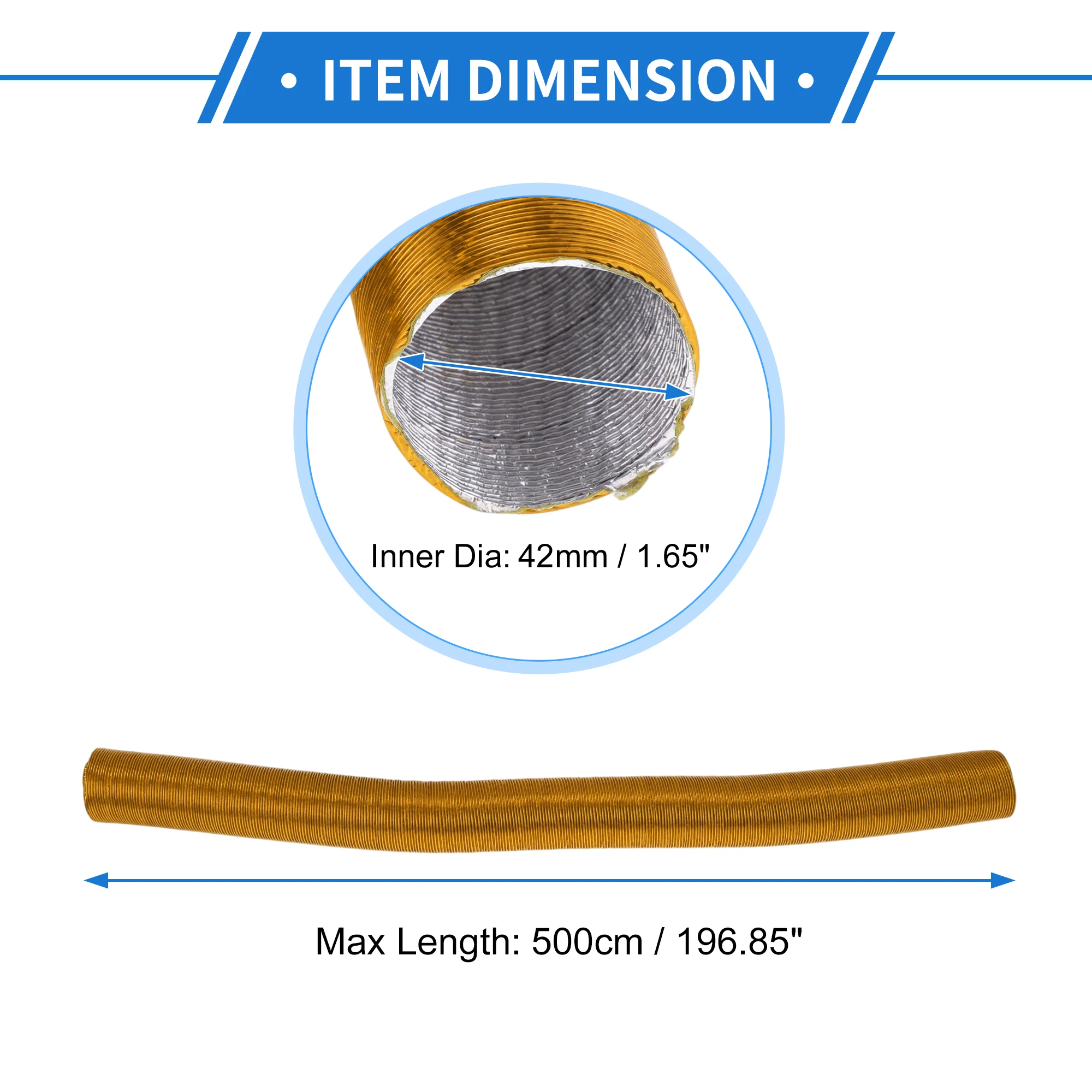 UXCELL 42mm Dia 500cm Car Heater Duct Pipe Aluminum Foil Gold Tone