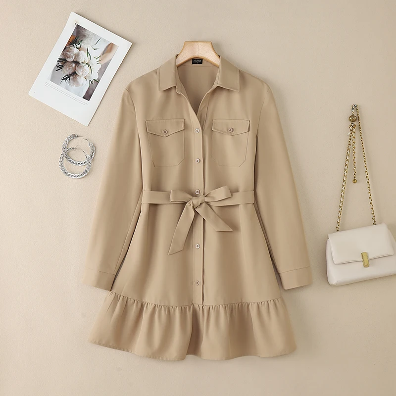 VONDA женские элегантные мини-платья осенние пояса и пуговицы с рюшами вечерние платья 2025 модный однотонный повседневный сарафан с длинными рукавами