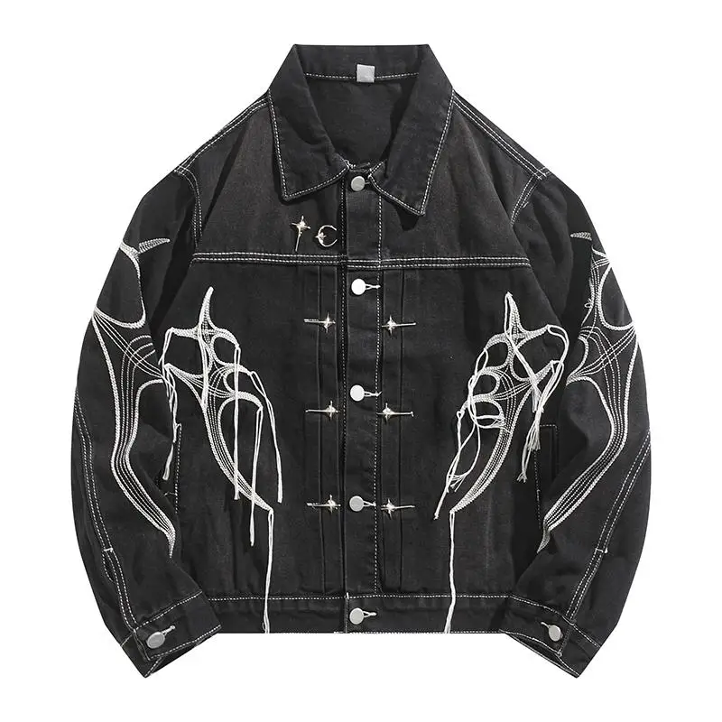 

BMOB American Sle Street Faion Fringed Denim Jaet Heavyweight Cool k Rusted Design Motorcycle Jaet Spring Trend