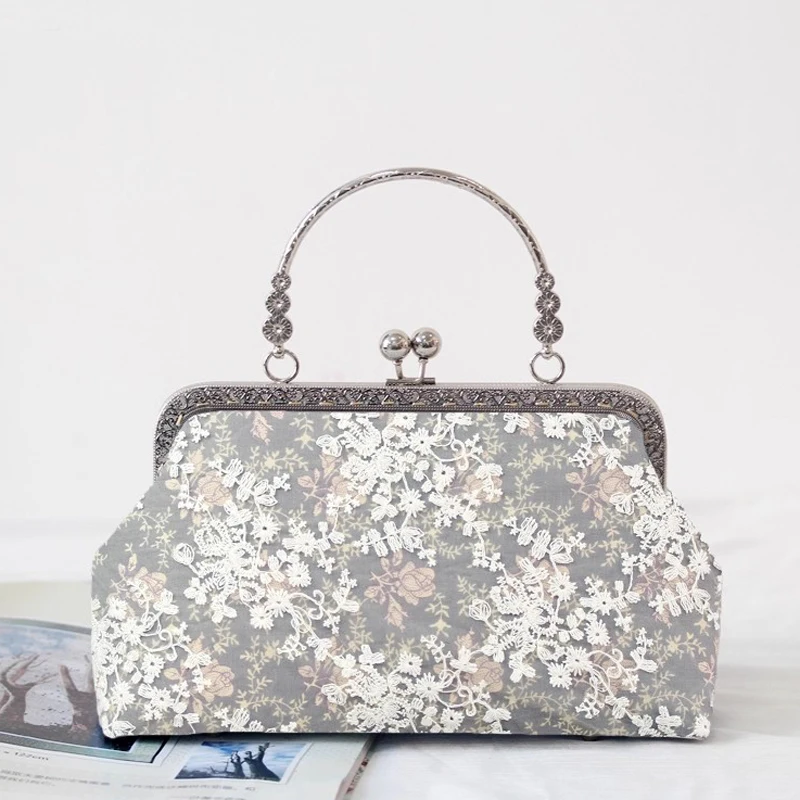 

Серебряный замок, классические винтажные кружевные цветы, японский корейский стиль, оригинальная японская корейская женская сумка ручной работы, только ручные сумки