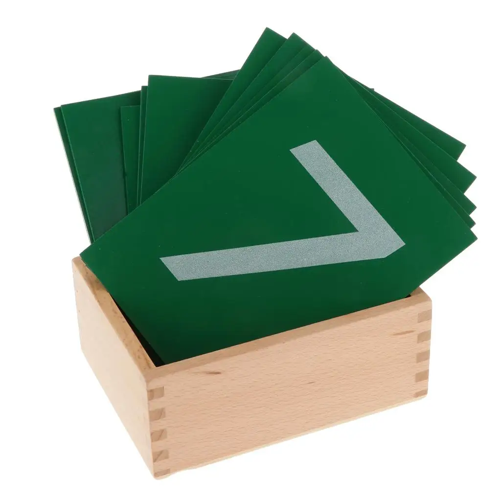 Montessori: Carta con numeri in scatola di legno (verde) da carta vetrata, bambini