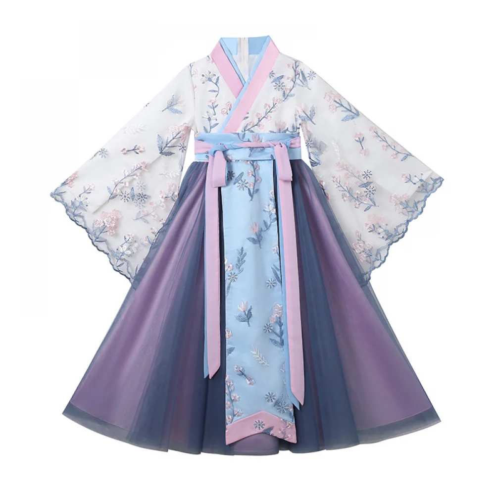 

Fairy Flower Embroidered Hanfu Chinese Traditional Style Princess Dress Stage Performance Costumes Sashes for Girl 4-16 Years