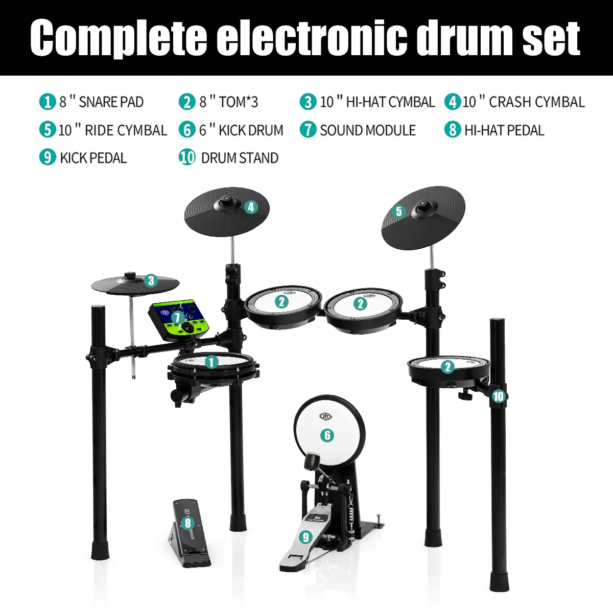 Electric Drum Set 5 Drums 3 Cymbals Mesh Head Electronic Drum Kit For Sale Beginners Students Music Practice Sale