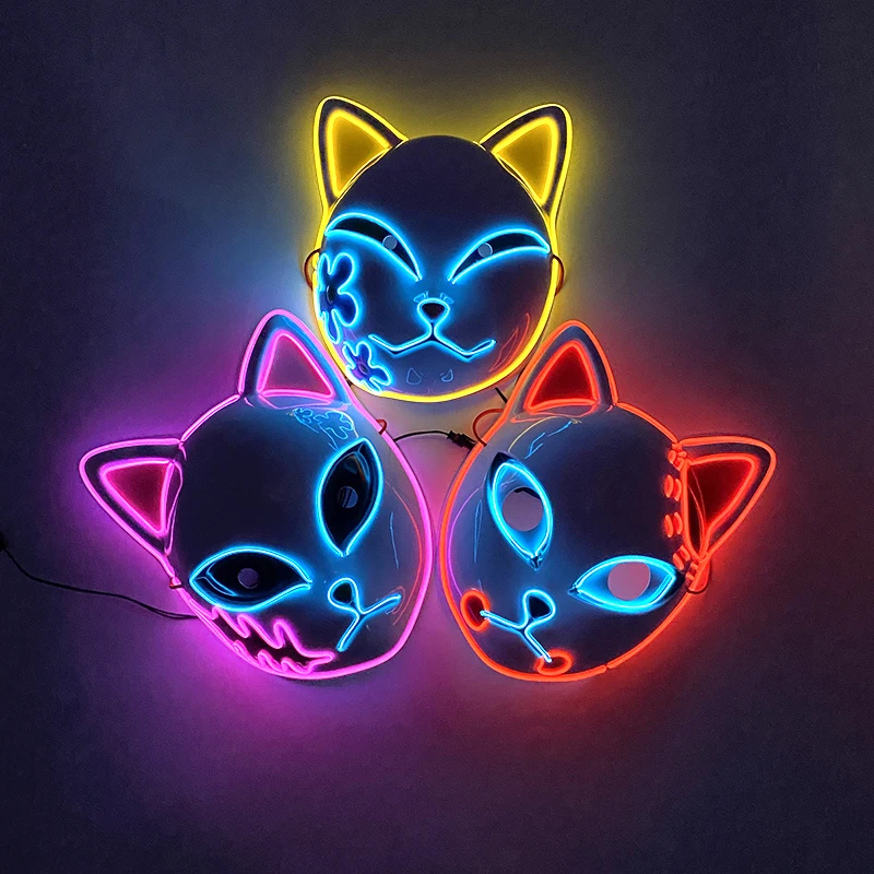 Hot sales Japanese Anime Fox Luminous Mask LED Glowing Cosplay Makomo mask Neon light up Sabito Mask for Halloween costume props