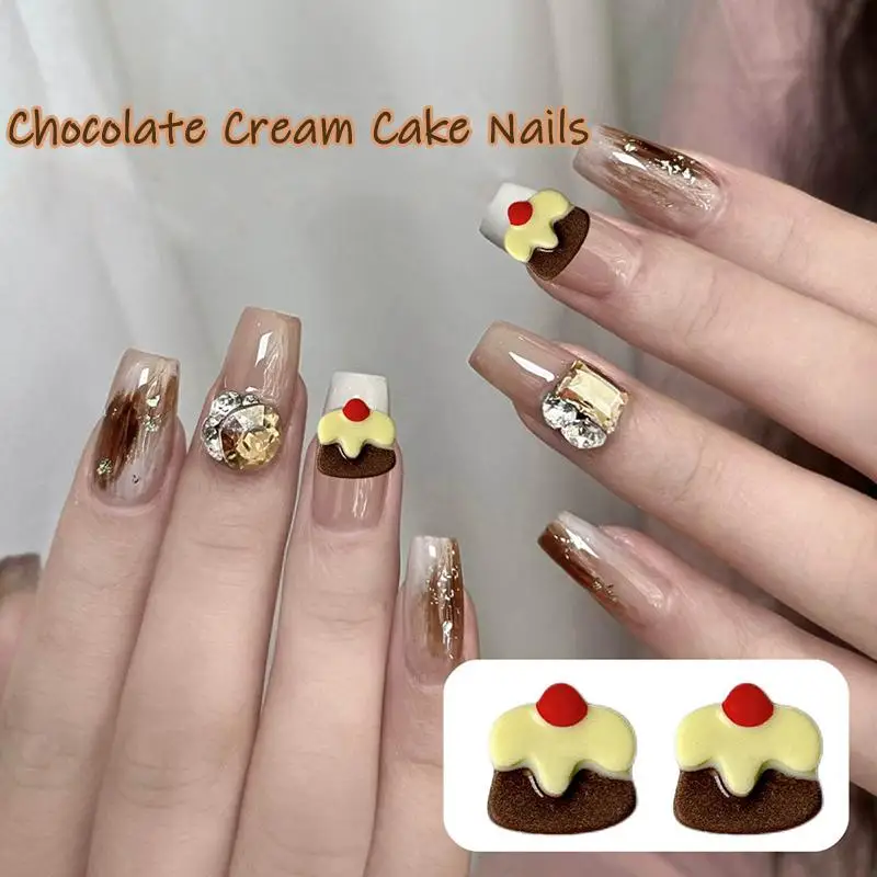 Cartoon Cherry Chocolate Cake Nail Art Charms Simulated Cream Cake Resin Nail Decorations for DIY Hairpin Nails Accessories