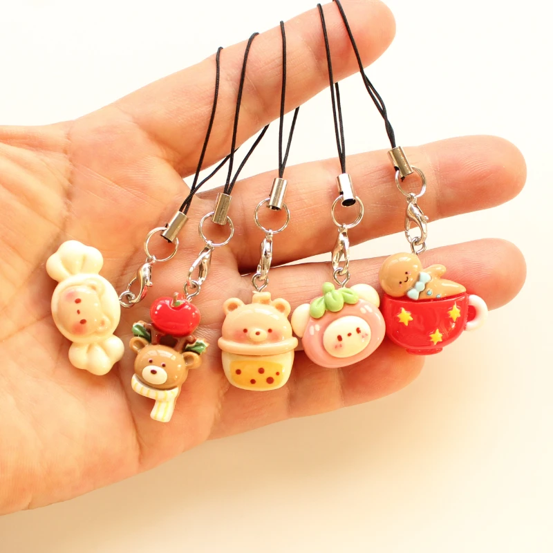 Cute Candy Animal Milk Tea Phone Pendant Samsung Huawei IPhone Mobile Case Strap Keychain Backpack Hanging Dolls Gift  Wholesale