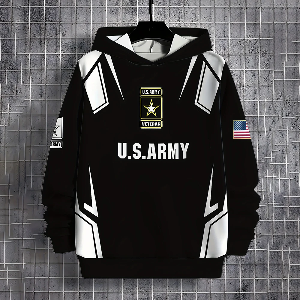 

U.S. Army 3D Print Hoodie Casual Black And White Tops Fashion Long Sleeves Men's Hoodies 2025 New Sweatshirts Oversized Pullover