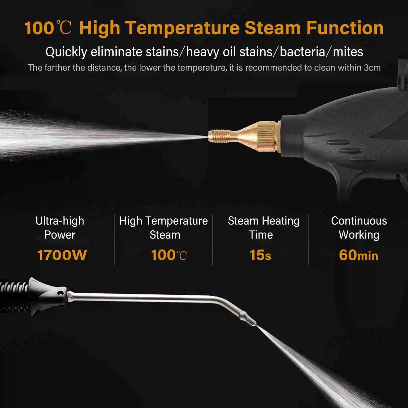 1700W High Temperature Cleaner 100°C 3.0BAR Portable Handheld High Pressure Steam Cleaner for Kitchen Bathroom Furniture Car