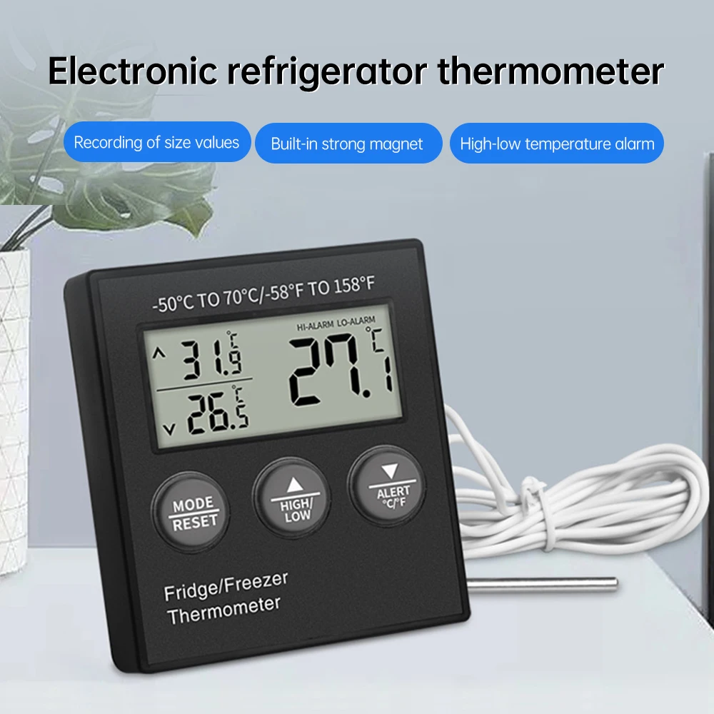 Household Digital Refrigerator Temperature Sensor -50-70℃ High/Low Temperature Alarm For Warehouse Freezer With Battery Probe