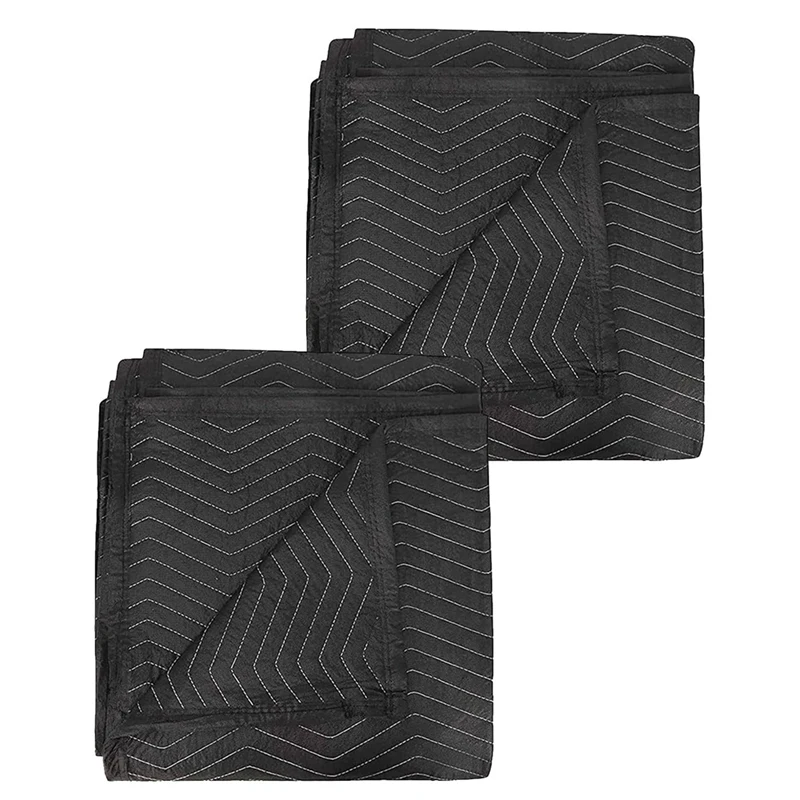 2 PCS Moving Blankets 40X72inches Heavy Duty Packing Blankets For Moving Shipping Furniture Wrapping For Furniture-Black