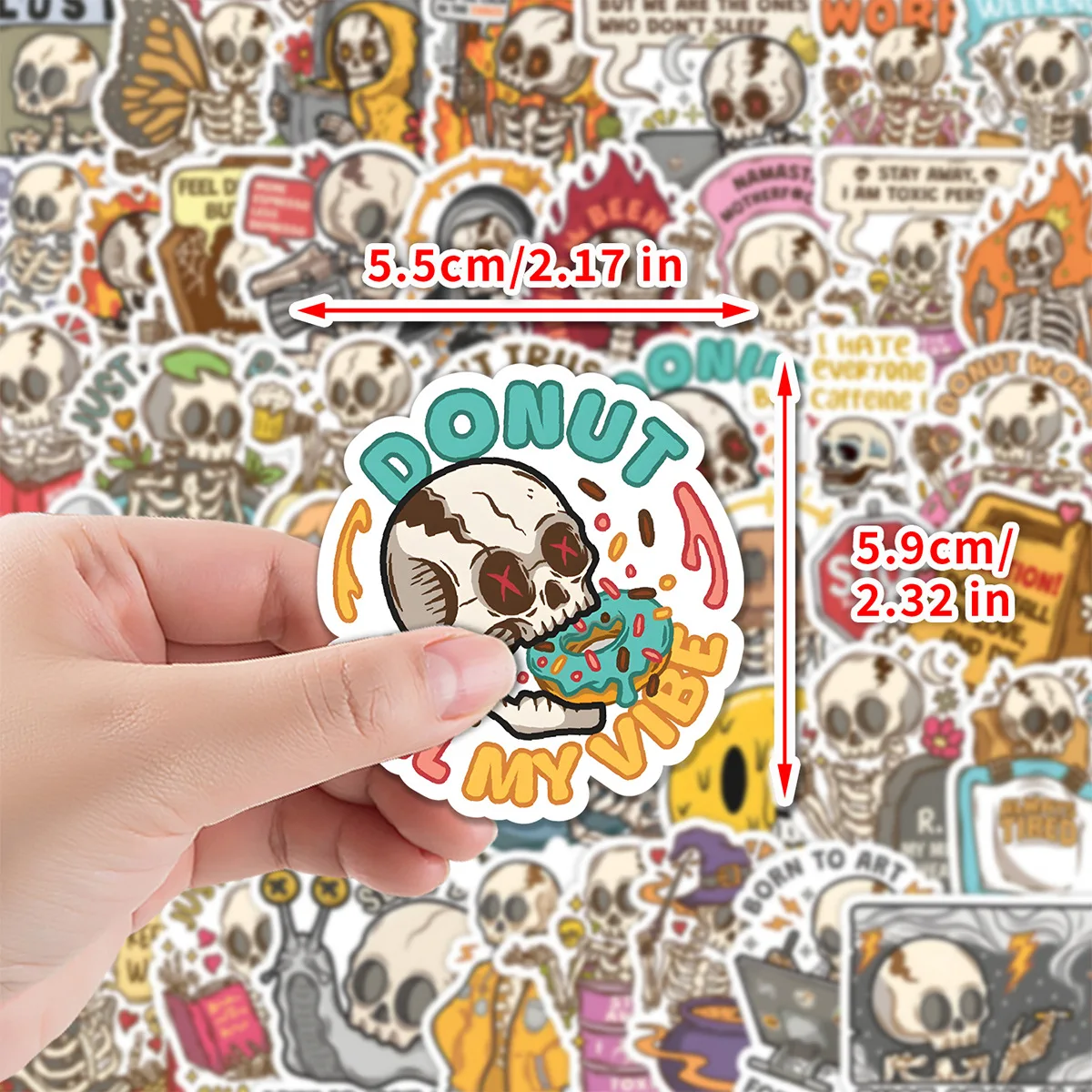 50pcs Cute Skull Phrases Aesthetic Graffiti Stickers Luggage Skateboard Laptop Guitar Sticker Decoration Decals