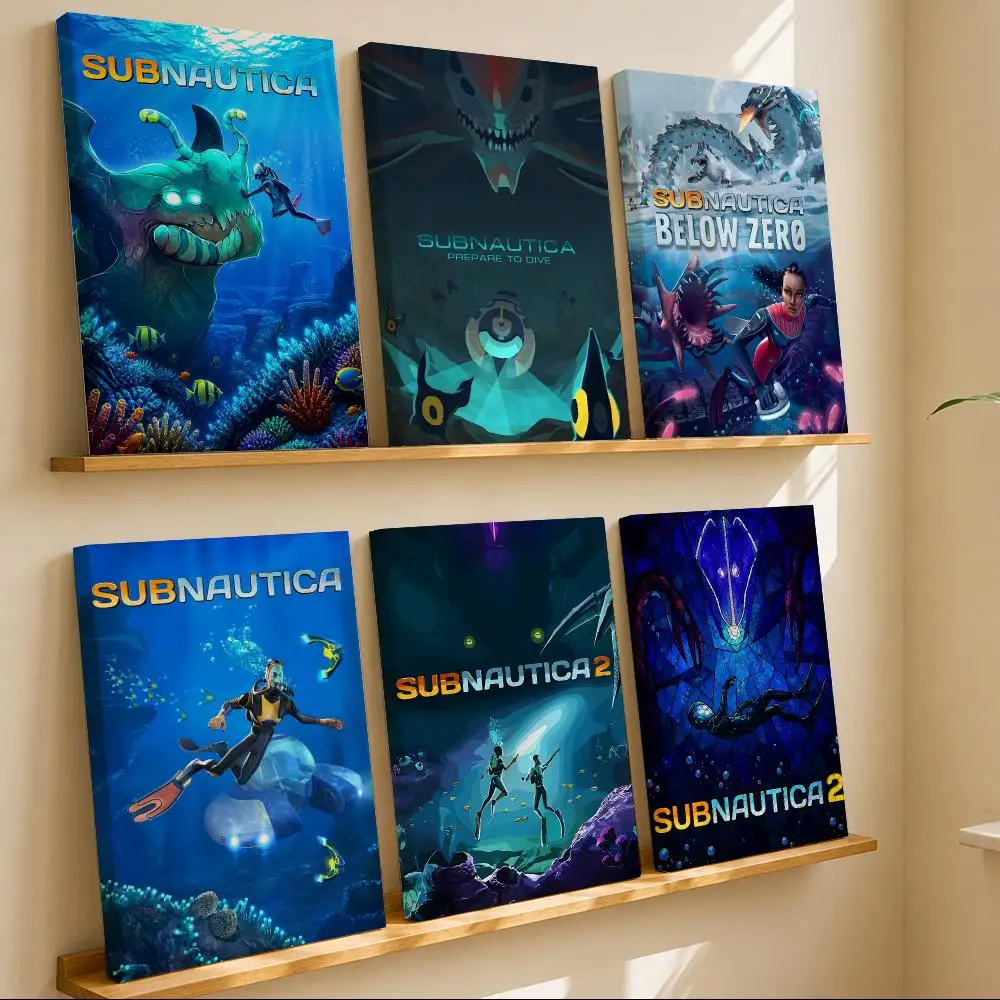 Immersive Game S-Subnautica 2 Framed Wall Painting Canvas Art Poster with Solid Wood Frame for Living Room Home Decor
